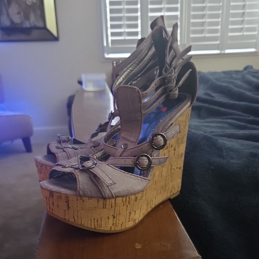 Lilac Luichiny Cork Strapy Stylish Wedge Cork Platform Sandals Sexy heels
